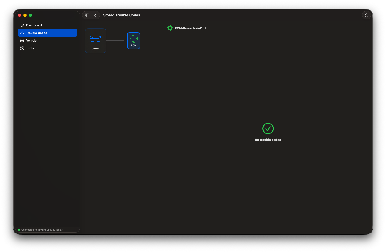 RevOBD2 stored trouble codes